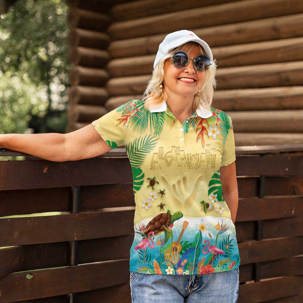 Hawaiian Alohawaii Women Polo Shirt Tropical Plants and Animals on The Beach - Polynesian Pride