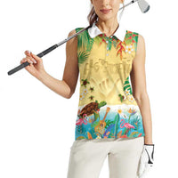 Hawaiian Alohawaii Women Sleeveless Polo Shirt Tropical Plants and Animals on The Beach - Polynesian Pride