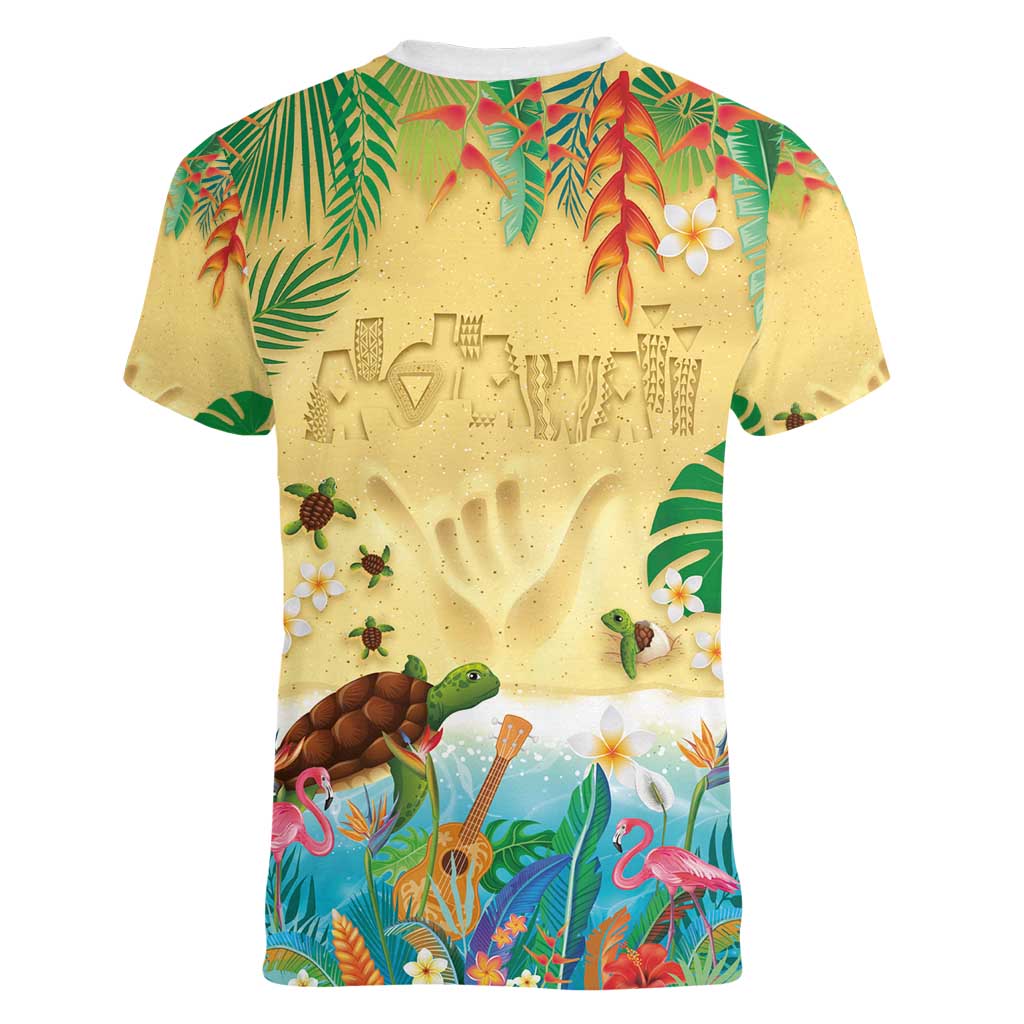 Hawaiian Alohawaii Women V-Neck T-Shirt Tropical Plants and Animals on The Beach - Polynesian Pride