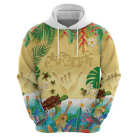 Hawaiian Alohawaii Zip Hoodie Tropical Plants and Animals on The Beach - Polynesian Pride