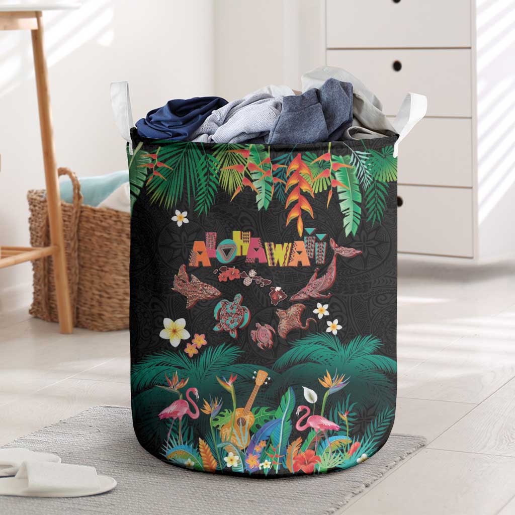 Hawaiian Alohawaii Laundry Basket Tribal Sea Animals Tattoo and Tropical Plants - Polynesian Pride