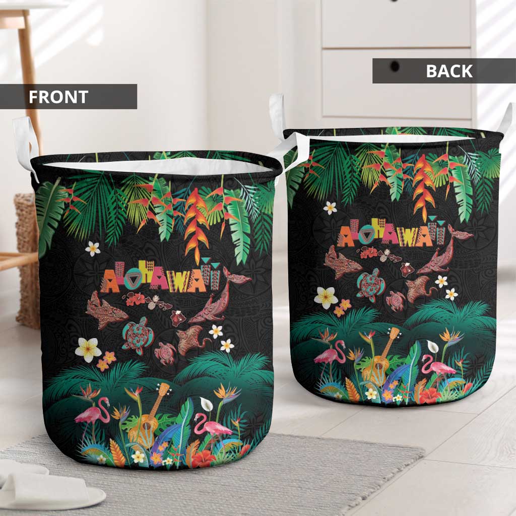 Hawaiian Alohawaii Laundry Basket Tribal Sea Animals Tattoo and Tropical Plants - Polynesian Pride