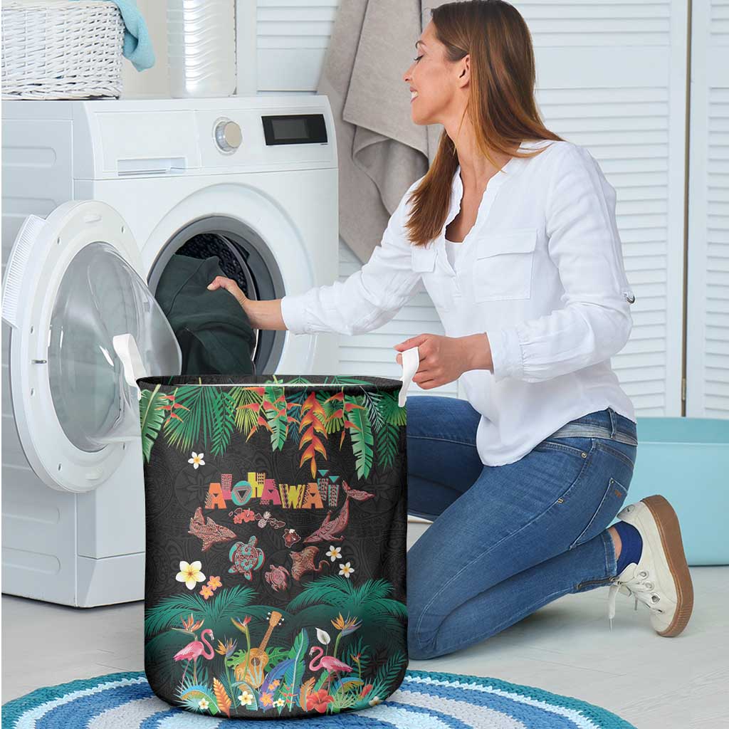 Hawaiian Alohawaii Laundry Basket Tribal Sea Animals Tattoo and Tropical Plants - Polynesian Pride