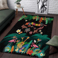 Hawaiian Alohawaii Area Rug Tribal Sea Animals Tattoo and Tropical Plants - Polynesian Pride
