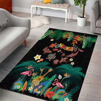 Hawaiian Alohawaii Area Rug Tribal Sea Animals Tattoo and Tropical Plants - Polynesian Pride
