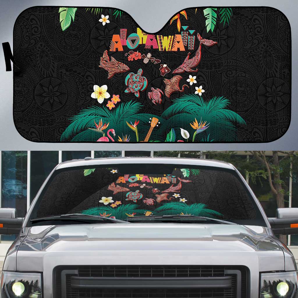 Hawaiian Alohawaii Auto Sun Shade Tribal Sea Animals Tattoo and Tropical Plants - Polynesian Pride