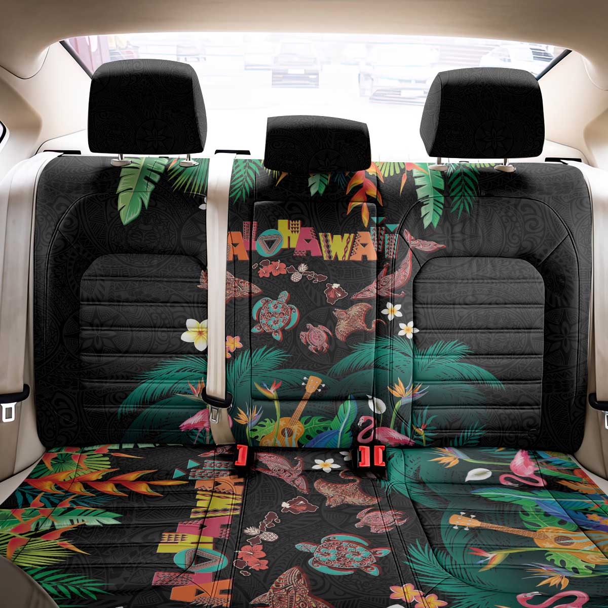 Hawaiian Alohawaii Back Car Seat Cover Tribal Sea Animals Tattoo and Tropical Plants - Polynesian Pride