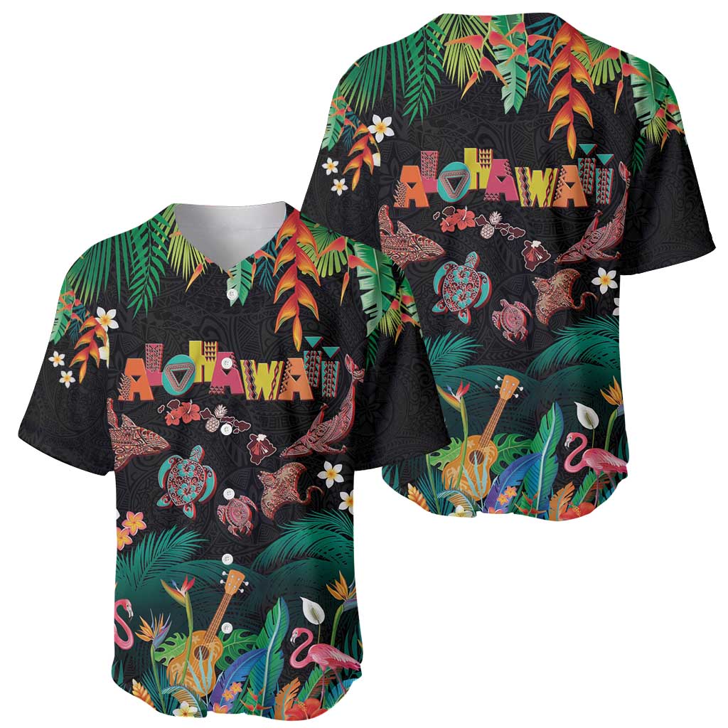 Hawaiian Alohawaii Baseball Jersey Tribal Sea Animals Tattoo and Tropical Plants - Polynesian Pride