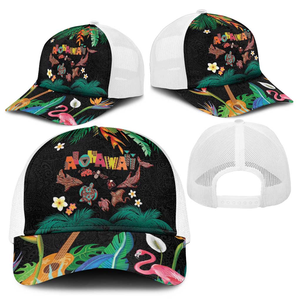 Hawaiian Alohawaii Baseball Net Cap Tribal Sea Animals Tattoo and Tropical Plants - Polynesian Pride