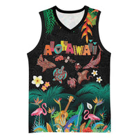Hawaiian Alohawaii Basketball Jersey Tribal Sea Animals Tattoo and Tropical Plants - Polynesian Pride