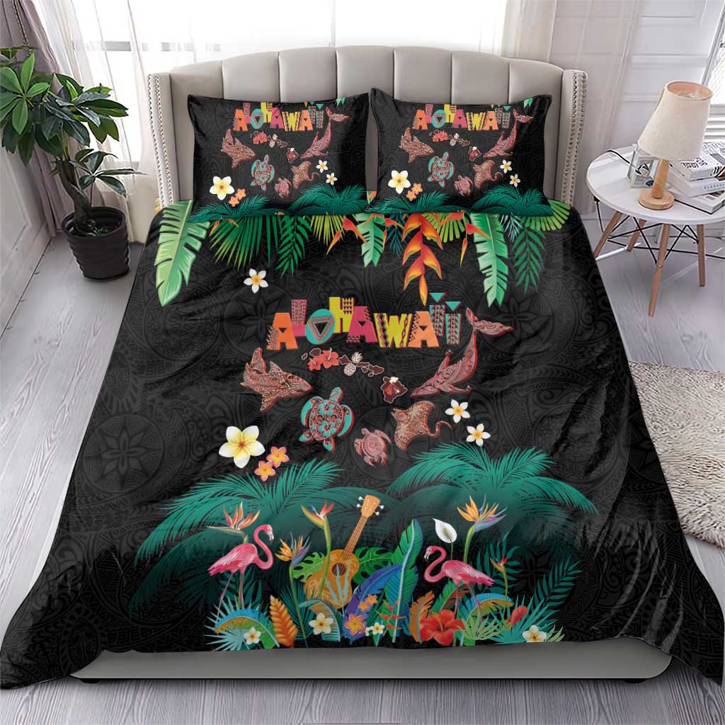 Hawaiian Alohawaii Bedding Set Tribal Sea Animals Tattoo and Tropical Plants - Polynesian Pride