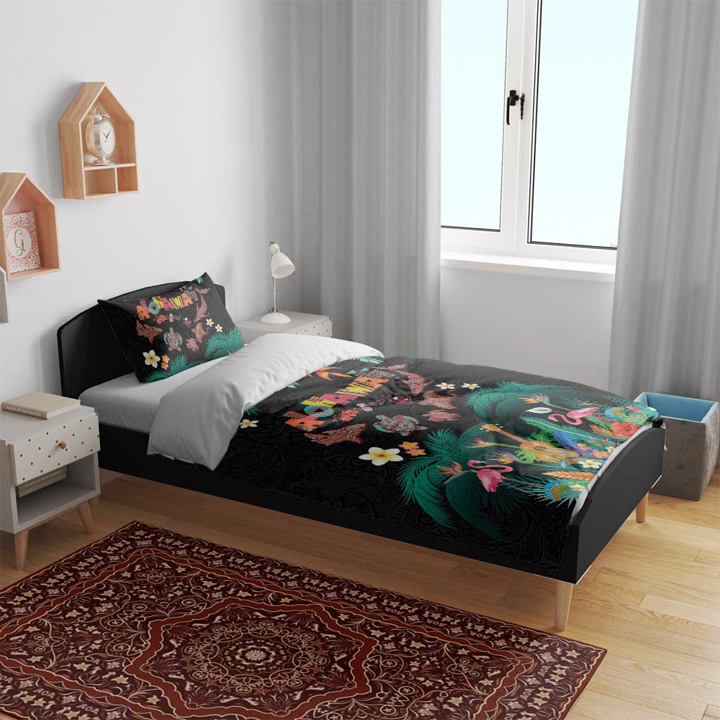 Hawaiian Alohawaii Bedding Set Tribal Sea Animals Tattoo and Tropical Plants - Polynesian Pride