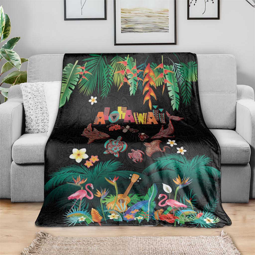 Hawaiian Alohawaii Blanket Tribal Sea Animals Tattoo and Tropical Plants - Polynesian Pride