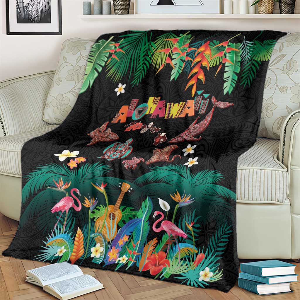 Hawaiian Alohawaii Blanket Tribal Sea Animals Tattoo and Tropical Plants - Polynesian Pride