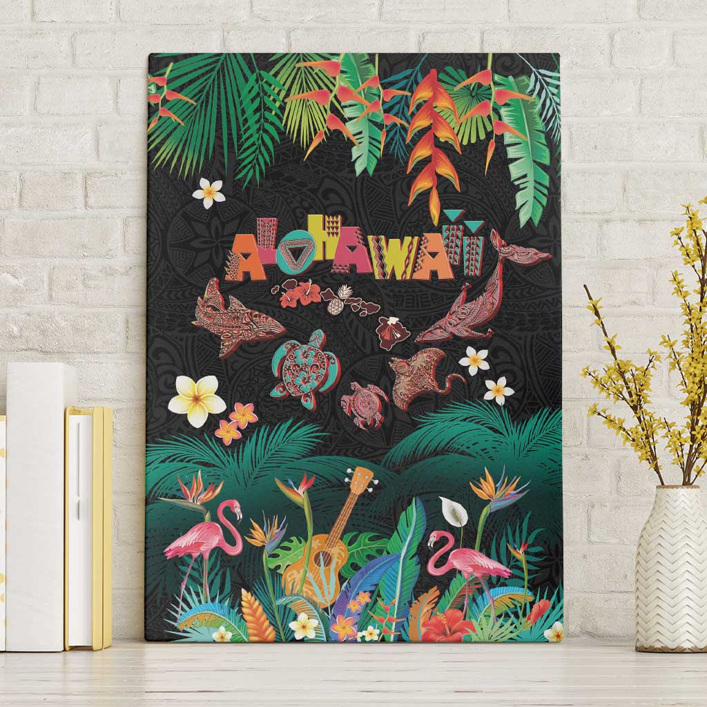 Hawaiian Alohawaii Canvas Wall Art Tribal Sea Animals Tattoo and Tropical Plants - Polynesian Pride