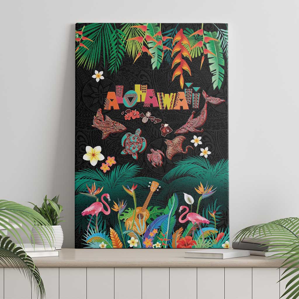 Hawaiian Alohawaii Canvas Wall Art Tribal Sea Animals Tattoo and Tropical Plants - Polynesian Pride