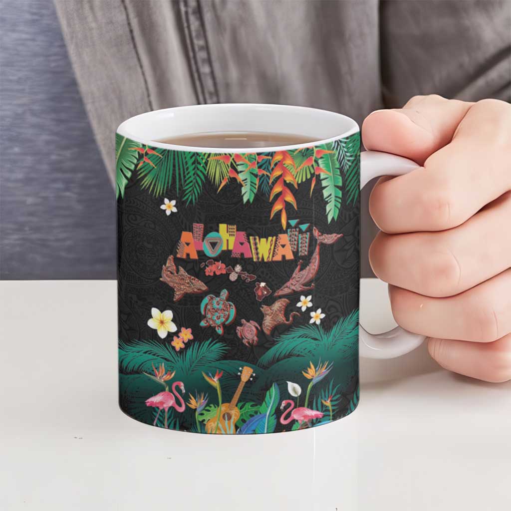 Hawaiian Alohawaii Ceramic Mug Tribal Sea Animals Tattoo and Tropical Plants - Polynesian Pride