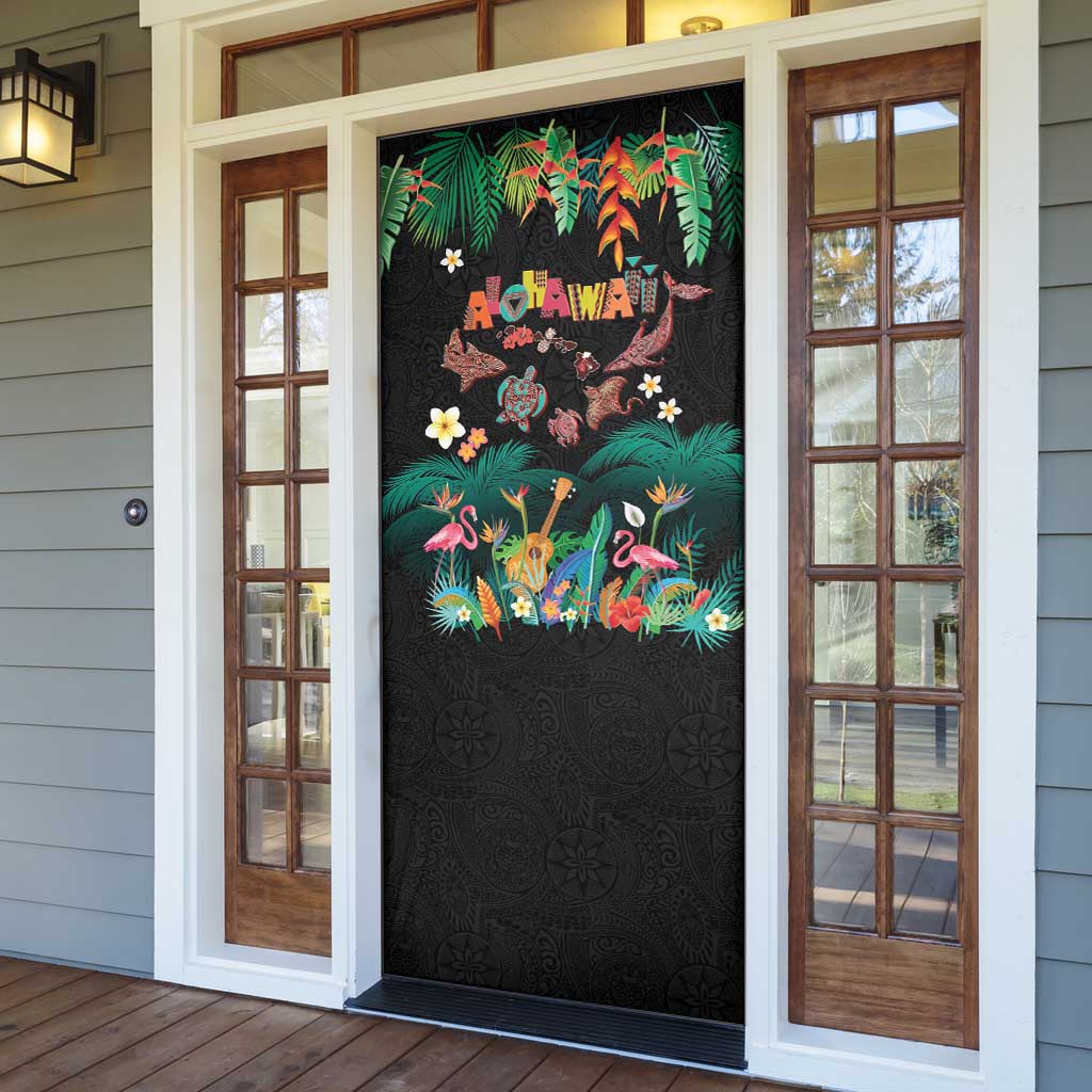 Hawaiian Alohawaii Door Cover Tribal Sea Animals Tattoo and Tropical Plants - Polynesian Pride