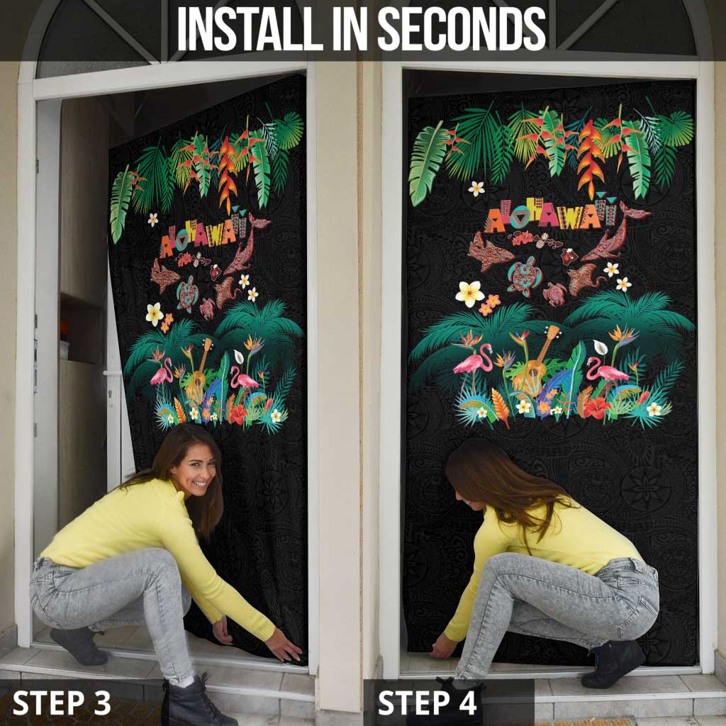 Hawaiian Alohawaii Door Cover Tribal Sea Animals Tattoo and Tropical Plants - Polynesian Pride