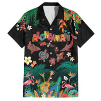 Hawaiian Alohawaii Family Matching Off The Shoulder Long Sleeve Dress and Hawaiian Shirt Tribal Sea Animals Tattoo and Tropical Plants - Polynesian Pride