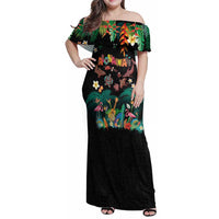 Hawaiian Alohawaii Family Matching Off Shoulder Maxi Dress and Hawaiian Shirt Tribal Sea Animals Tattoo and Tropical Plants - Polynesian Pride
