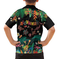 Hawaiian Alohawaii Family Matching Off Shoulder Short Dress and Hawaiian Shirt Tribal Sea Animals Tattoo and Tropical Plants - Polynesian Pride