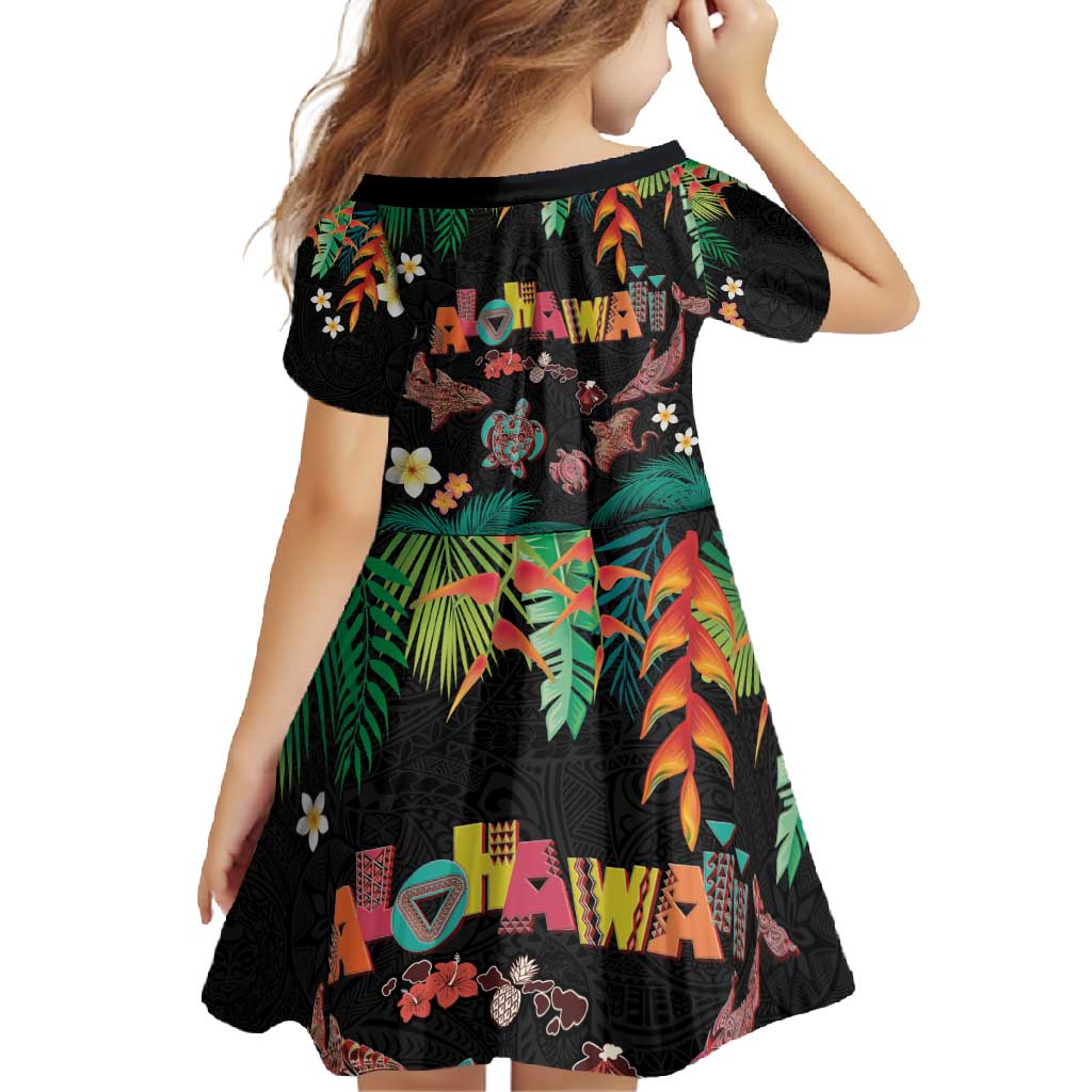 Hawaiian Alohawaii Family Matching Short Sleeve Bodycon Dress and Hawaiian Shirt Tribal Sea Animals Tattoo and Tropical Plants - Polynesian Pride
