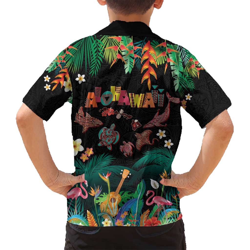 Hawaiian Alohawaii Family Matching Tank Maxi Dress and Hawaiian Shirt Tribal Sea Animals Tattoo and Tropical Plants - Polynesian Pride