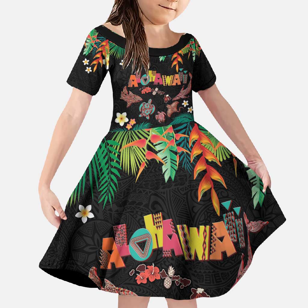 Hawaiian Alohawaii Family Matching Tank Maxi Dress and Hawaiian Shirt Tribal Sea Animals Tattoo and Tropical Plants - Polynesian Pride