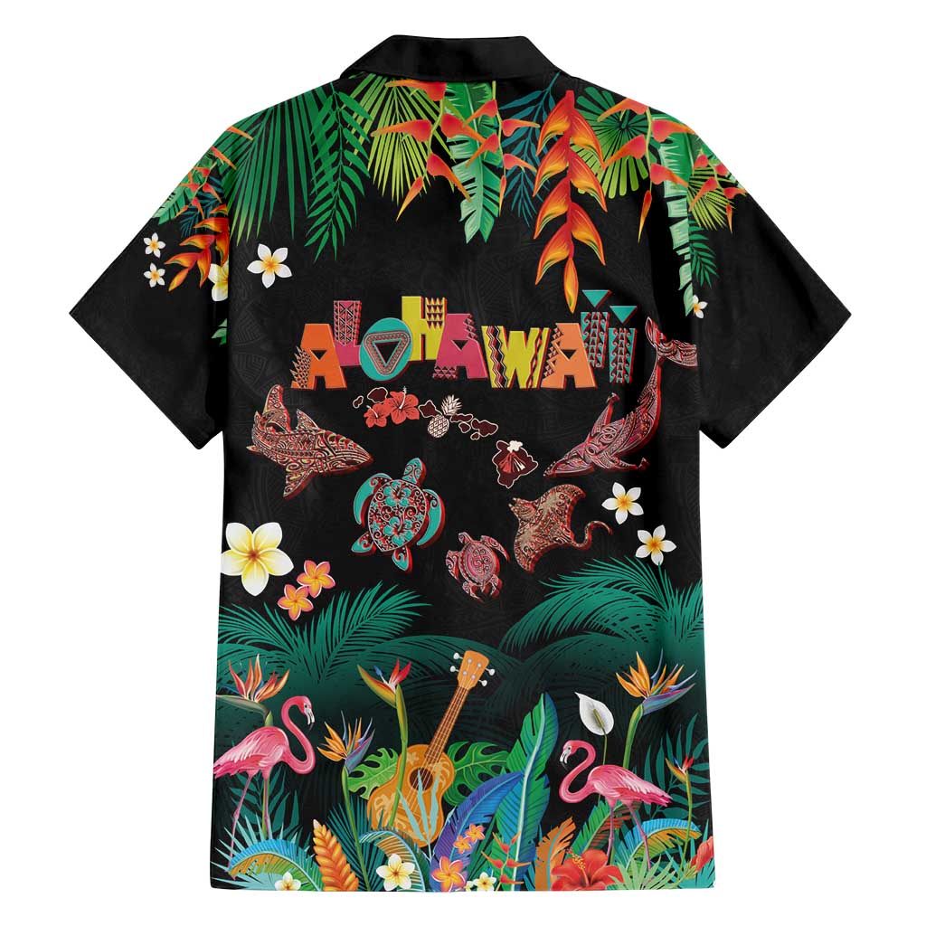 Hawaiian Alohawaii Family Matching Tank Maxi Dress and Hawaiian Shirt Tribal Sea Animals Tattoo and Tropical Plants - Polynesian Pride