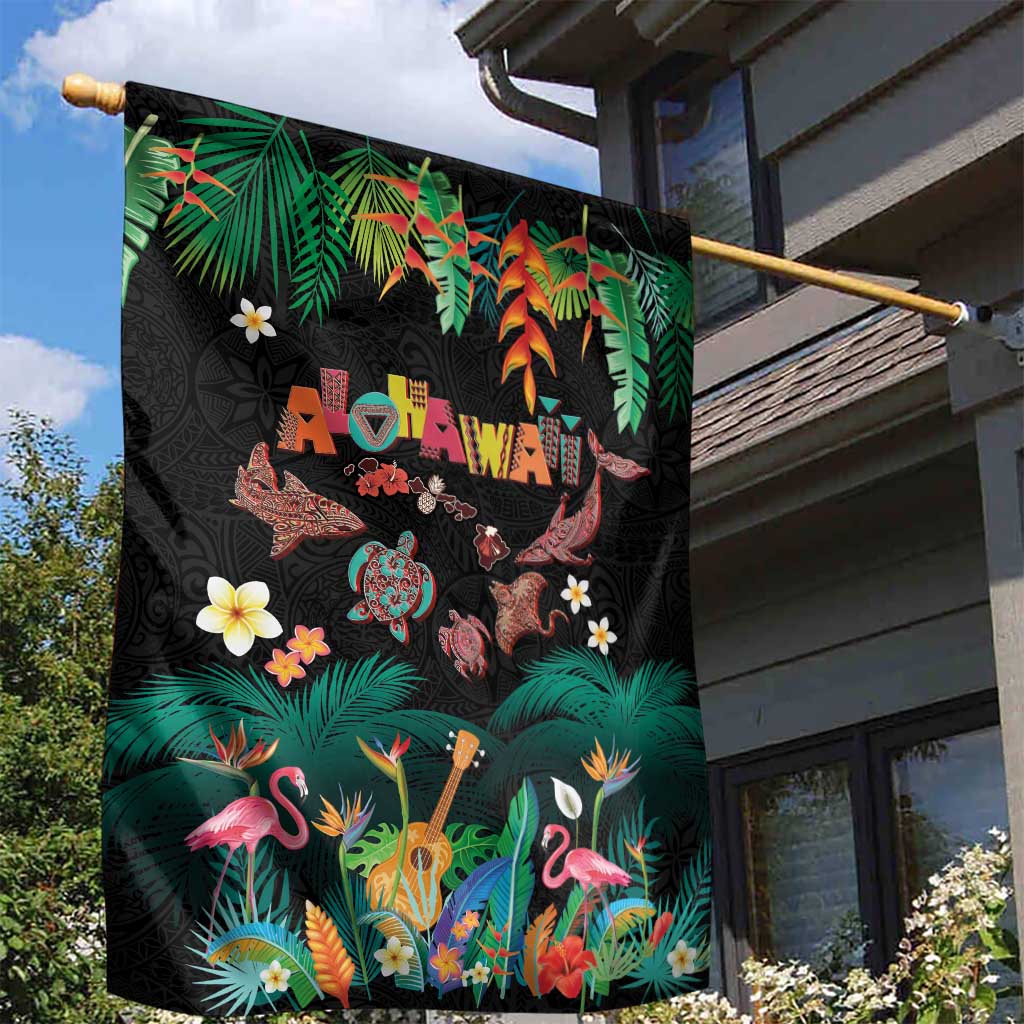 Hawaiian Alohawaii Garden Flag Tribal Sea Animals Tattoo and Tropical Plants - Polynesian Pride