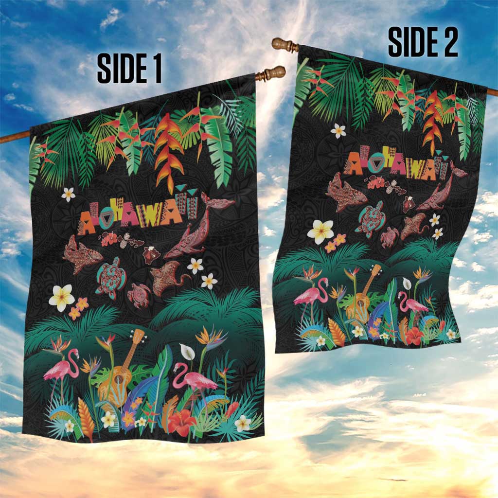 Hawaiian Alohawaii Garden Flag Tribal Sea Animals Tattoo and Tropical Plants - Polynesian Pride