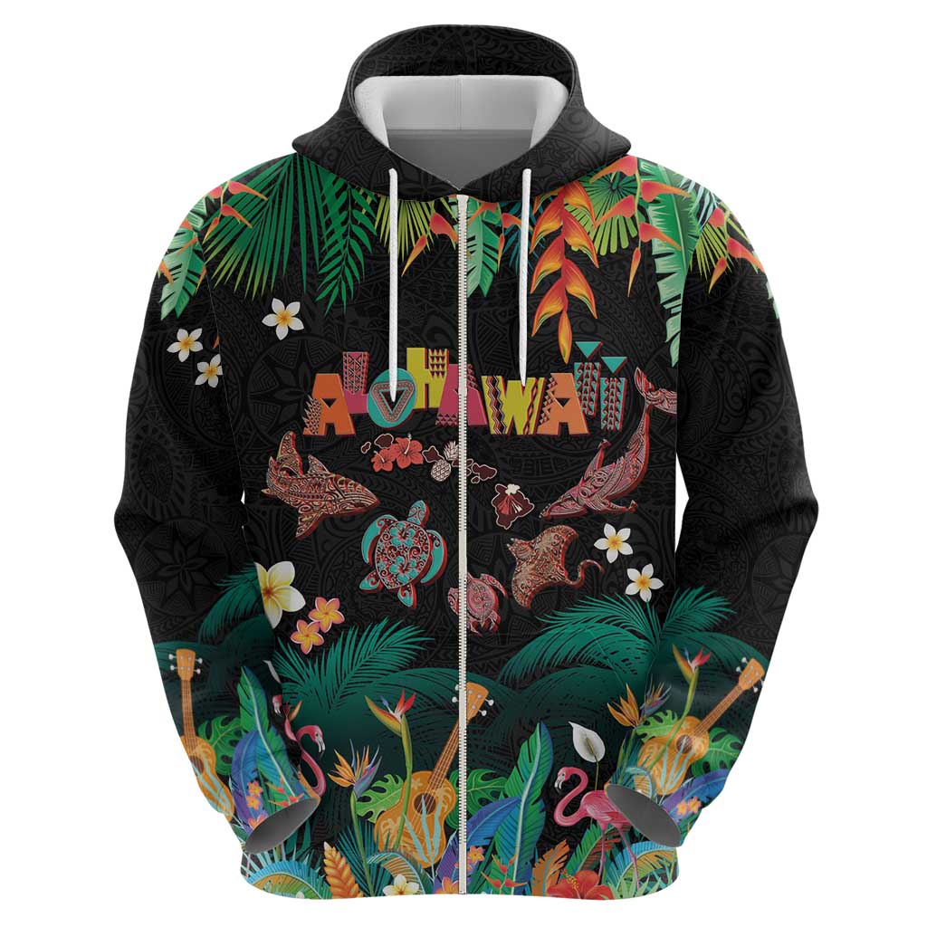 Hawaiian Alohawaii Hoodie Tribal Sea Animals Tattoo and Tropical Plants - Polynesian Pride