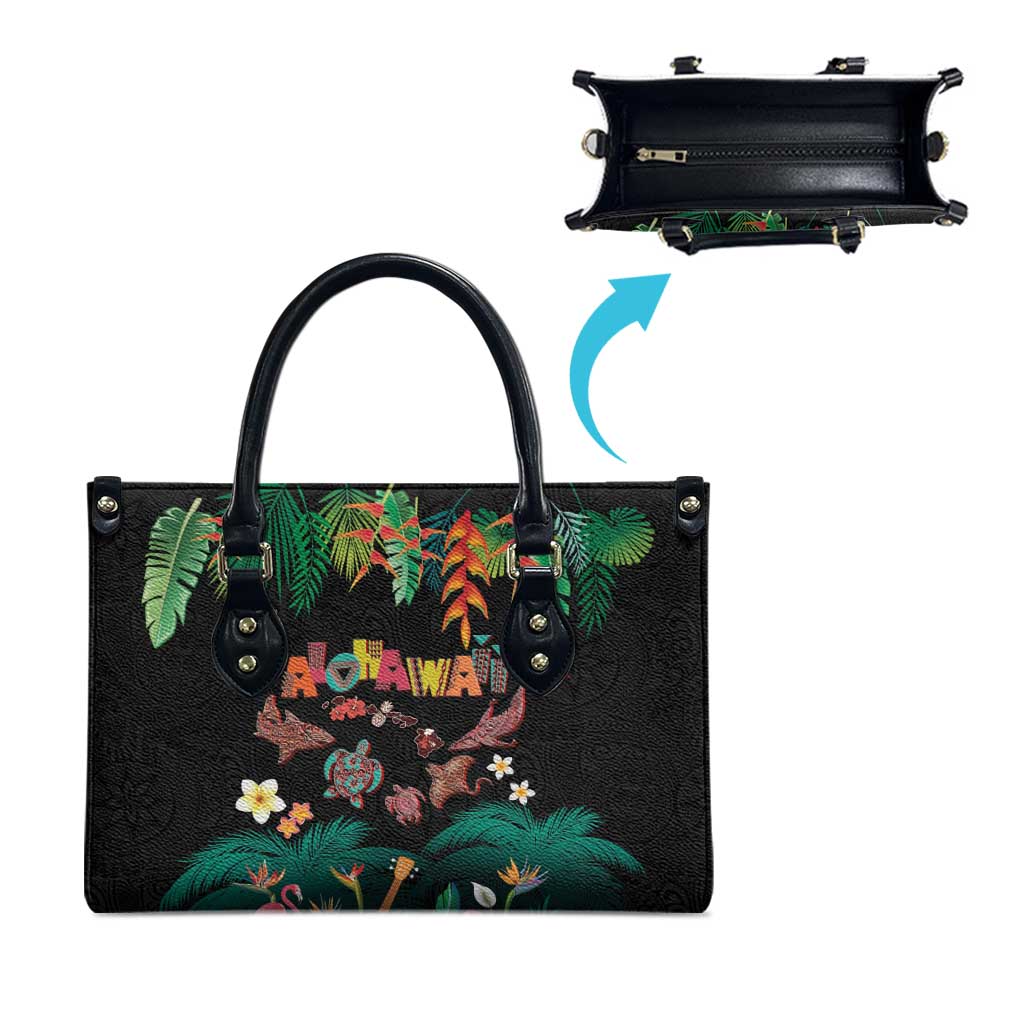 Hawaiian Alohawaii Leather Bag Tribal Sea Animals Tattoo and Tropical Plants - Polynesian Pride