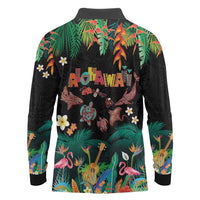 Hawaiian Alohawaii Long Sleeve Polo Shirt Tribal Sea Animals Tattoo and Tropical Plants - Polynesian Pride