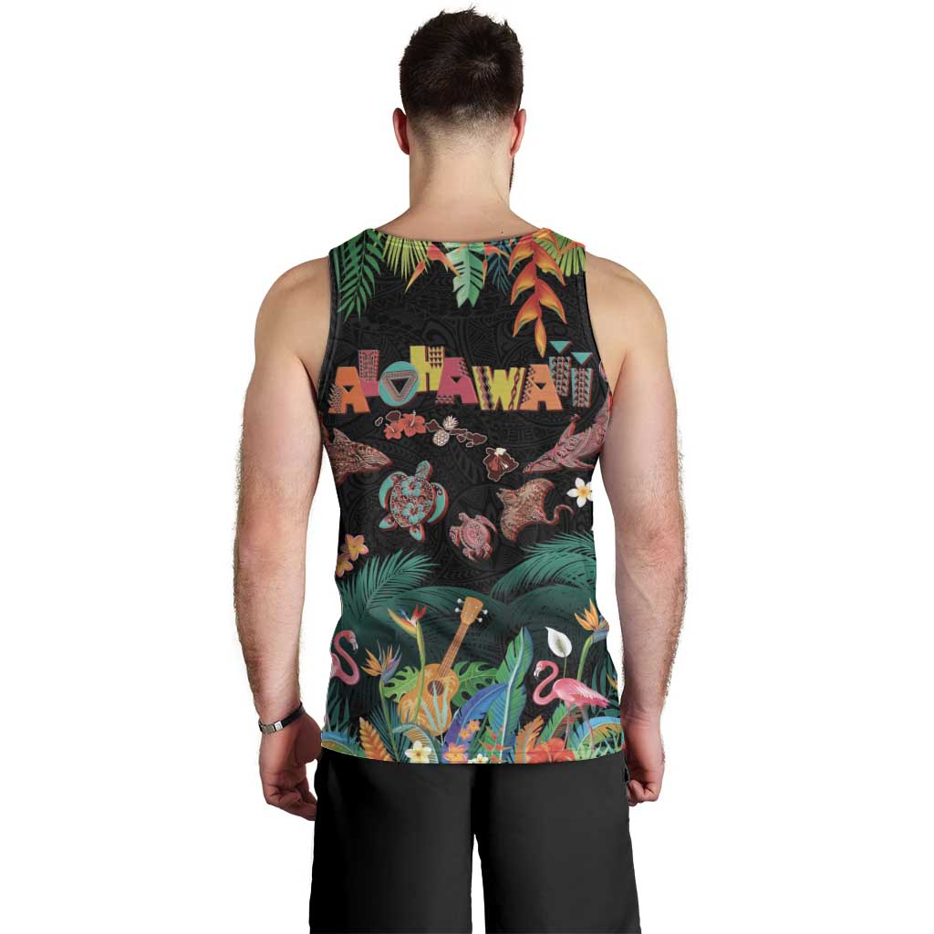 Hawaiian Alohawaii Men Tank Top Tribal Sea Animals Tattoo and Tropical Plants - Polynesian Pride