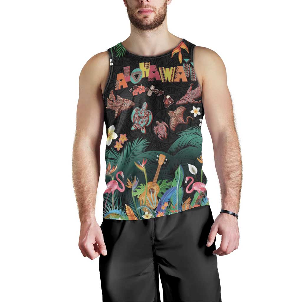 Hawaiian Alohawaii Men Tank Top Tribal Sea Animals Tattoo and Tropical Plants - Polynesian Pride