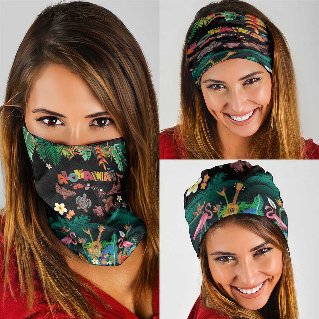 Hawaiian Alohawaii Neck Gaiter Tribal Sea Animals Tattoo and Tropical Plants - Polynesian Pride
