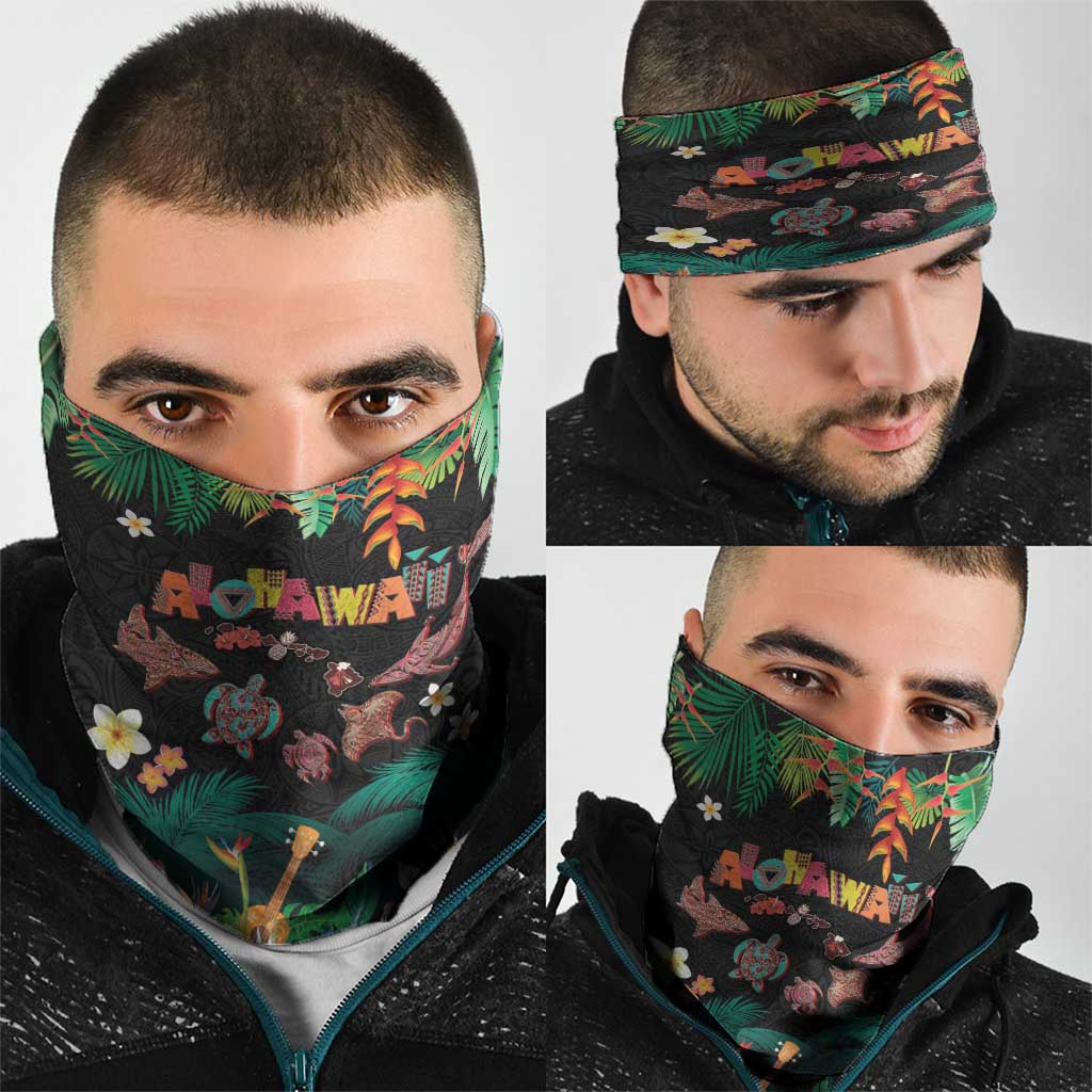 Hawaiian Alohawaii Neck Gaiter Tribal Sea Animals Tattoo and Tropical Plants - Polynesian Pride