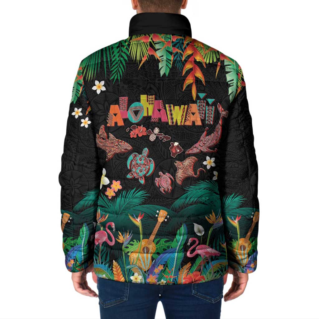 Hawaiian Alohawaii Padded Jacket Tribal Sea Animals Tattoo and Tropical Plants - Polynesian Pride