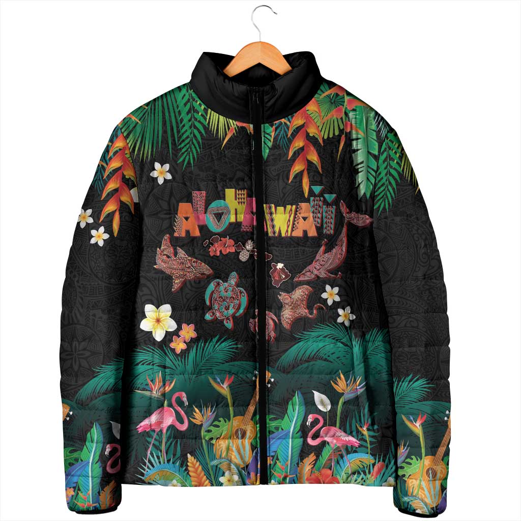 Hawaiian Alohawaii Padded Jacket Tribal Sea Animals Tattoo and Tropical Plants - Polynesian Pride
