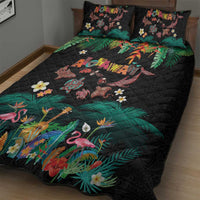 Hawaiian Alohawaii Quilt Bed Set Tribal Sea Animals Tattoo and Tropical Plants - Polynesian Pride