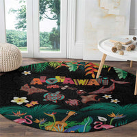 Hawaiian Alohawaii Round Carpet Tribal Sea Animals Tattoo and Tropical Plants - Polynesian Pride