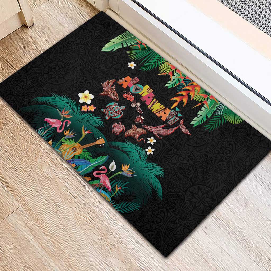 Hawaiian Alohawaii Rubber Doormat Tribal Sea Animals Tattoo and Tropical Plants - Polynesian Pride