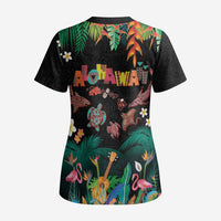 Hawaiian Alohawaii Scrub Top Tribal Sea Animals Tattoo and Tropical Plants - Polynesian Pride