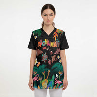 Hawaiian Alohawaii Scrub Top Tribal Sea Animals Tattoo and Tropical Plants - Polynesian Pride