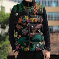 Hawaiian Alohawaii Sleeveless Puffer Jacket Tribal Sea Animals Tattoo and Tropical Plants - Polynesian Pride