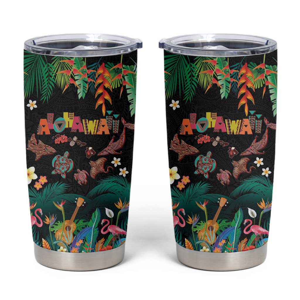 Hawaiian Alohawaii Tumbler Cup Tribal Sea Animals Tattoo and Tropical Plants - Polynesian Pride