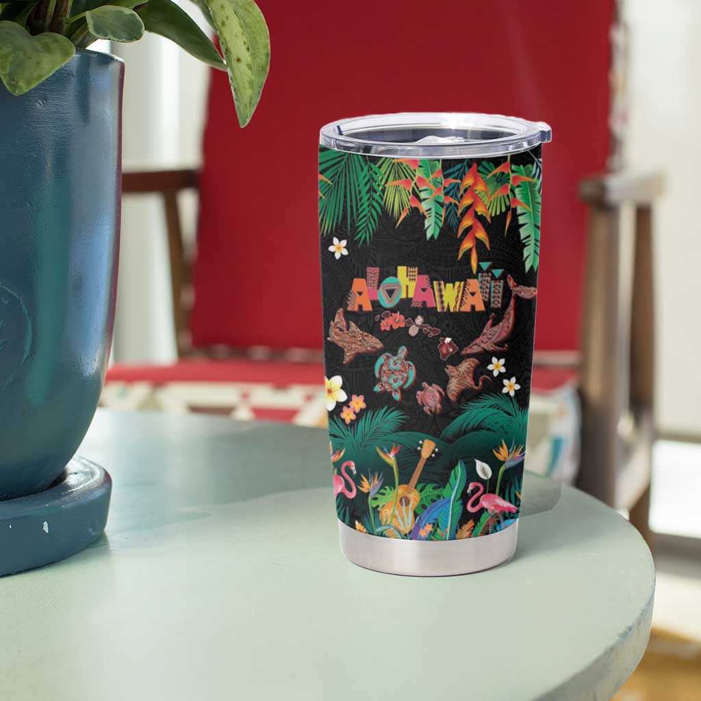 Hawaiian Alohawaii Tumbler Cup Tribal Sea Animals Tattoo and Tropical Plants - Polynesian Pride