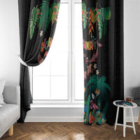 Hawaiian Alohawaii Window Curtain Tribal Sea Animals Tattoo and Tropical Plants - Polynesian Pride